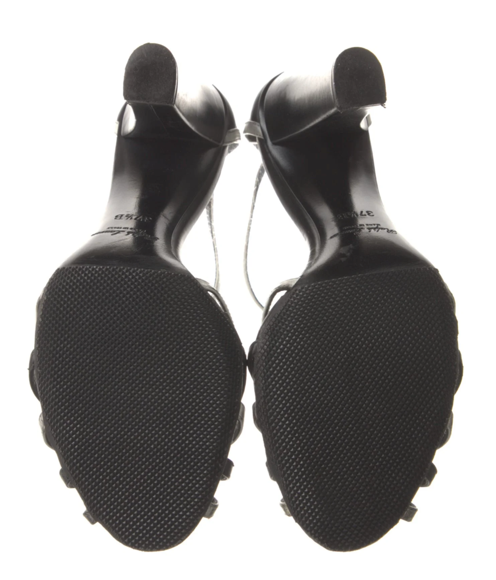 Sandalias Ralph Lauren Collection de Cuero Negro y Plata - 6.5 (US)
