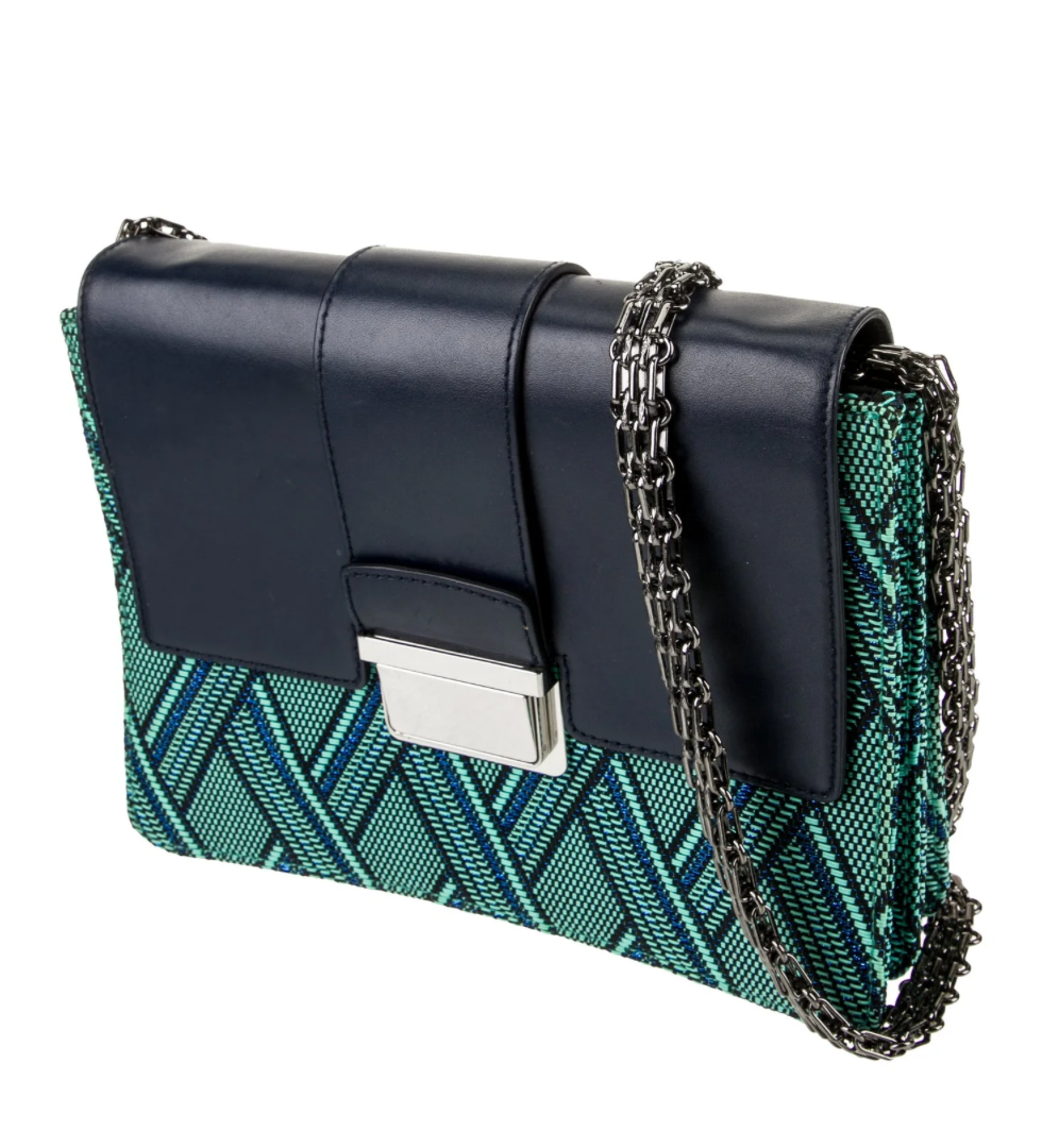 Bimba y Lola Clutch Azul en Cuero y Tejido