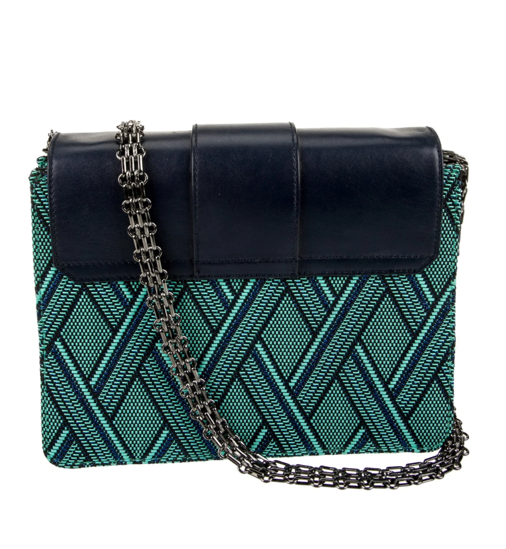 Bimba y Lola Clutch Azul en Cuero y Tejido