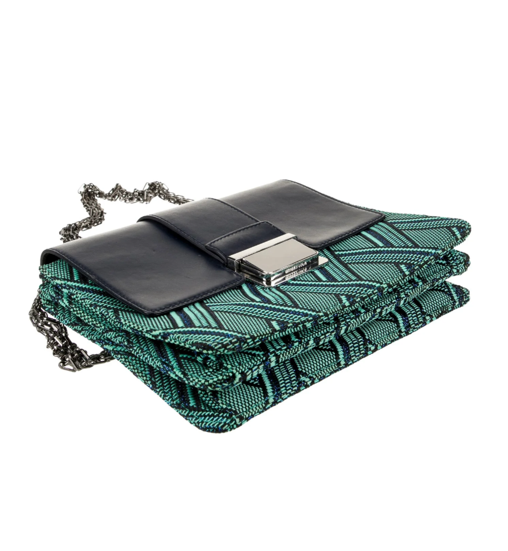 Bimba y Lola Clutch Azul en Cuero y Tejido