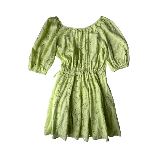 Vestido corto Zara verde con bordado floral y escote cruzado – Talla M