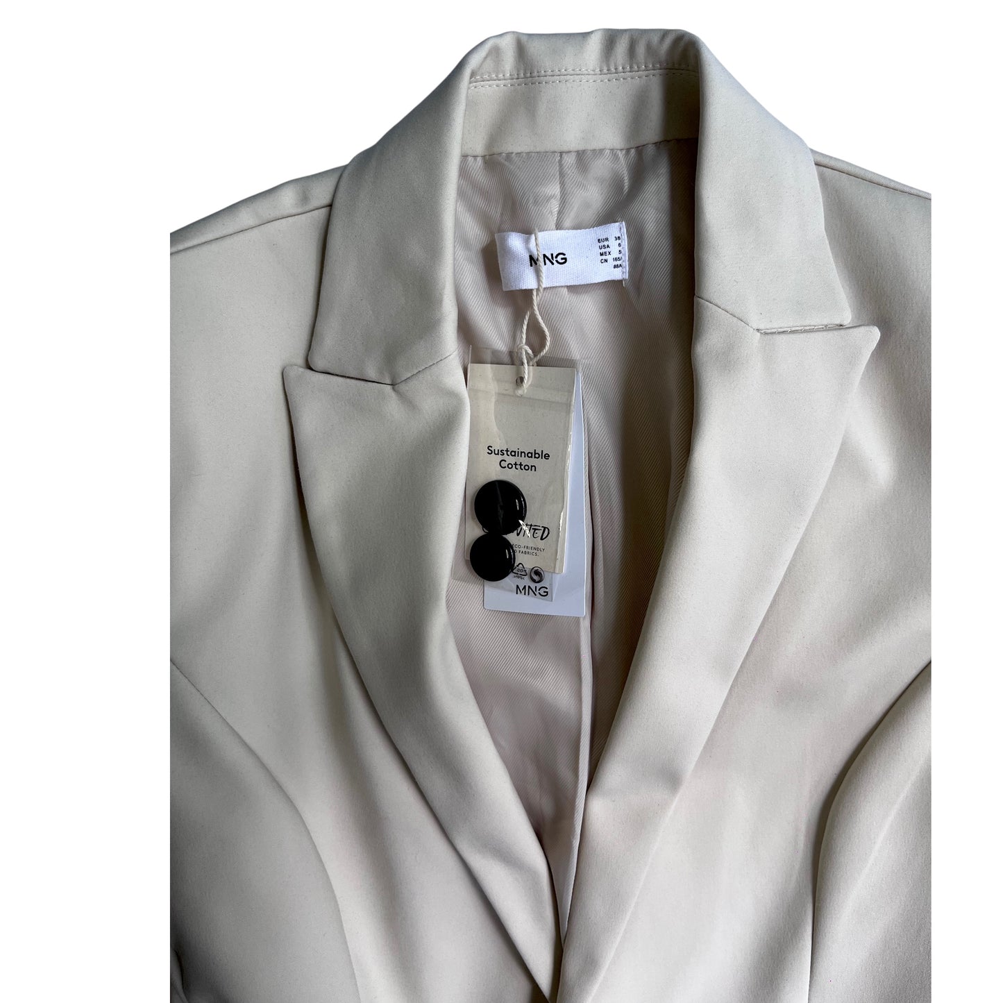 Blazer Mango beige con solapa clásica – Talla M -6 USA