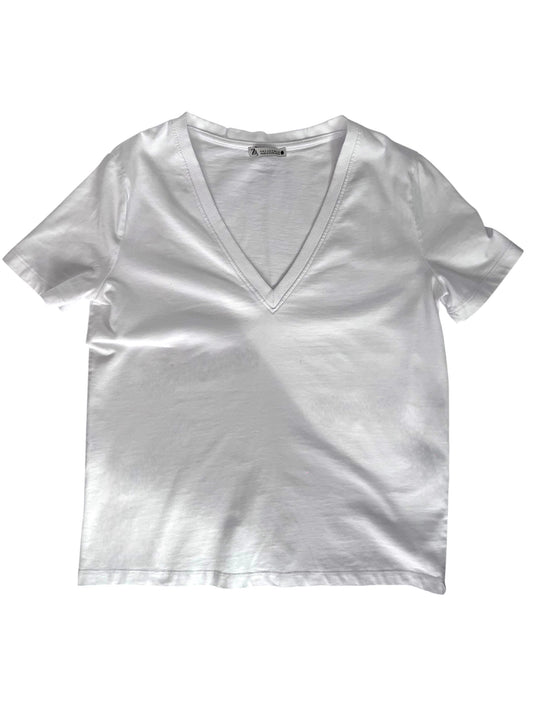Camiseta blanca escote en V Zara – Talla S