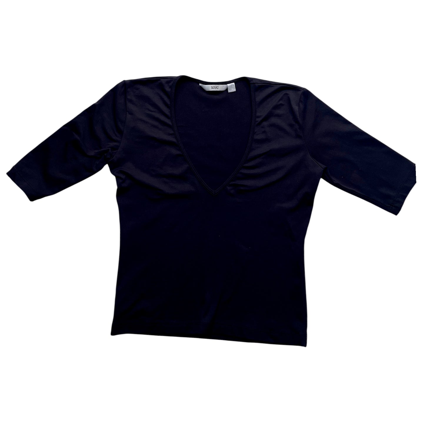 Blusa negra MNG con escote en V y manga tres cuartos – Talla M