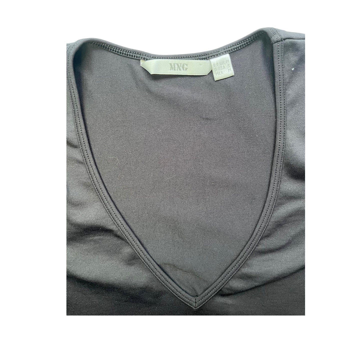 Blusa negra MNG con escote en V y manga tres cuartos – Talla M