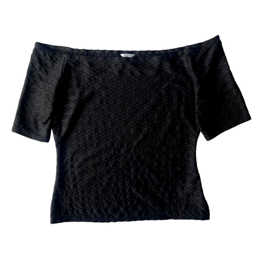 Top Guess negro de hombros descubiertos con textura geométrica – Talla L