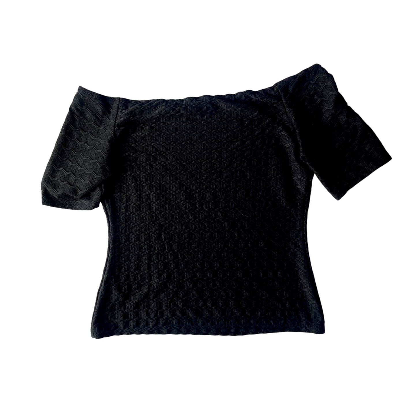 Top Guess negro de hombros descubiertos con textura geométrica – Talla L