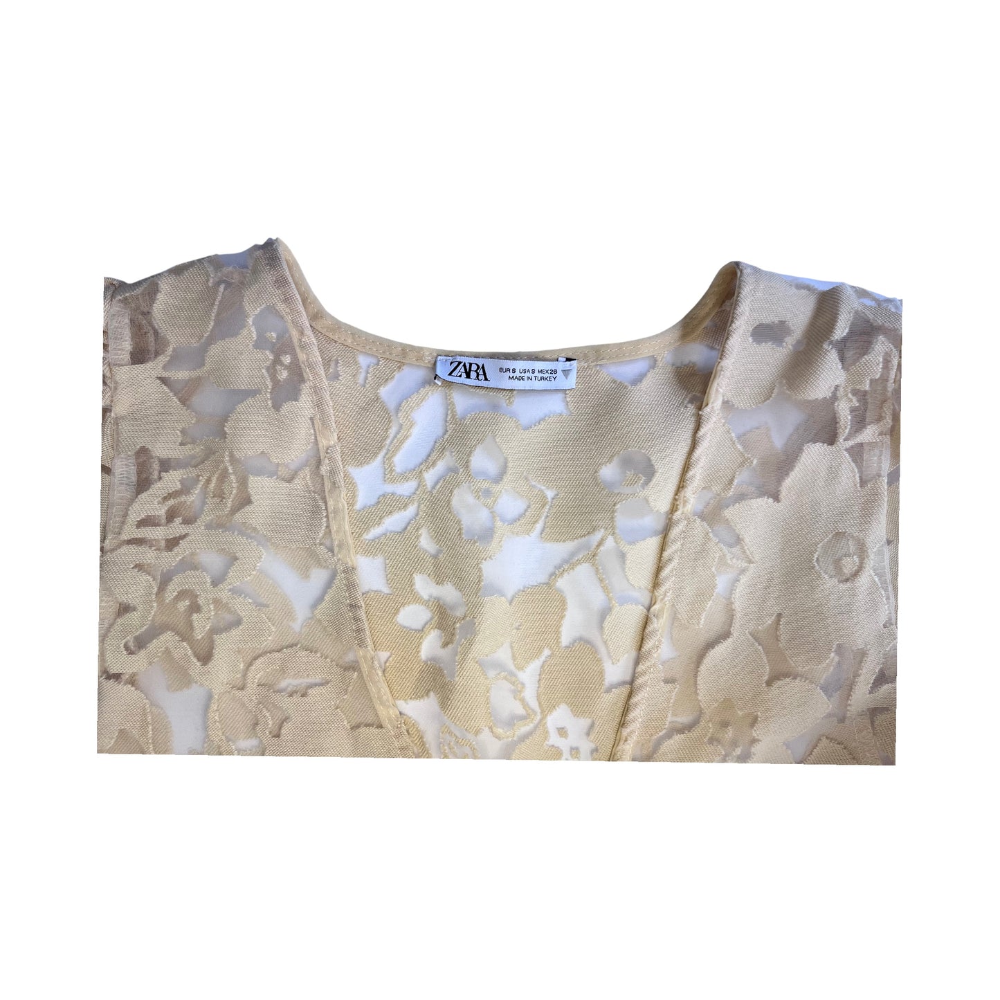 Blusa Zara beige de encaje floral con mangas globo – Talla M