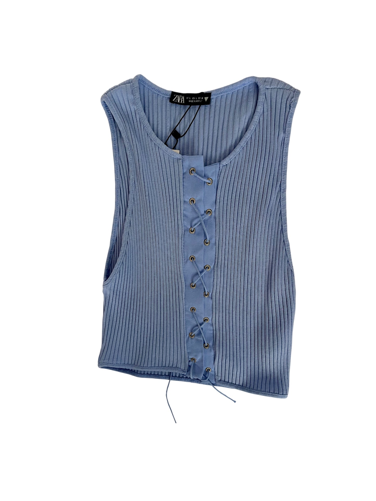 Top canalé azul con cordones Zara – Talla L