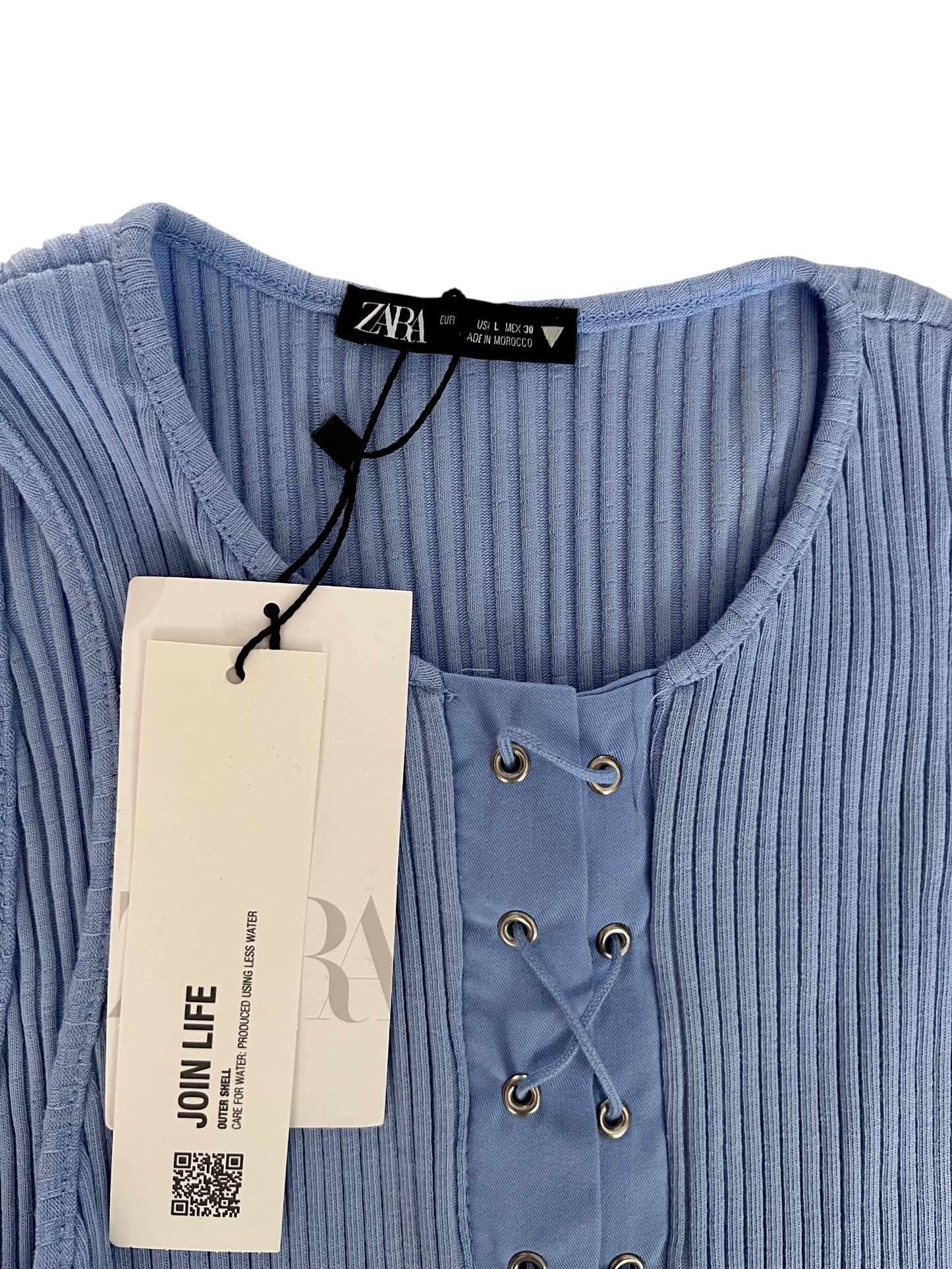 Top canalé azul con cordones Zara – Talla L