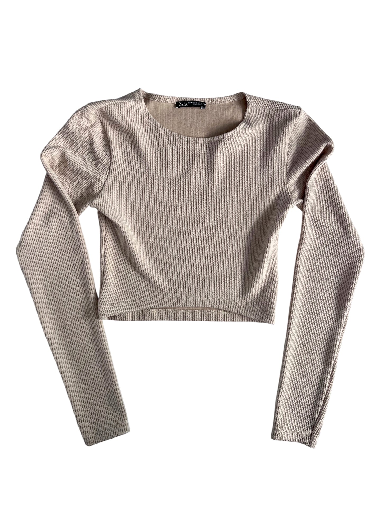 Blusa manga larga beige Zara corta – Talla M