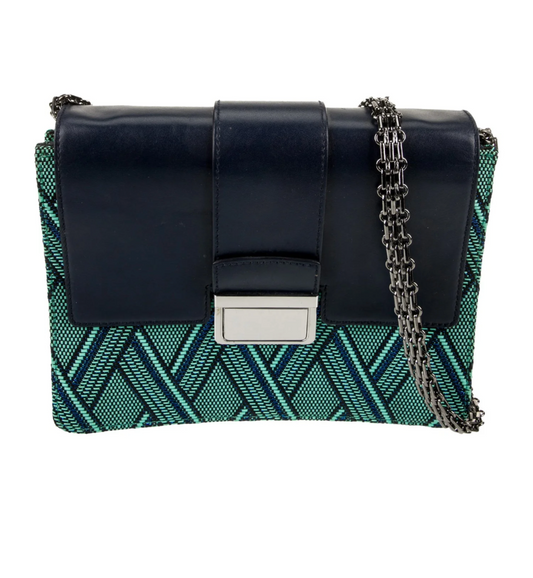 Bimba y Lola Clutch Azul en Cuero y Tejido