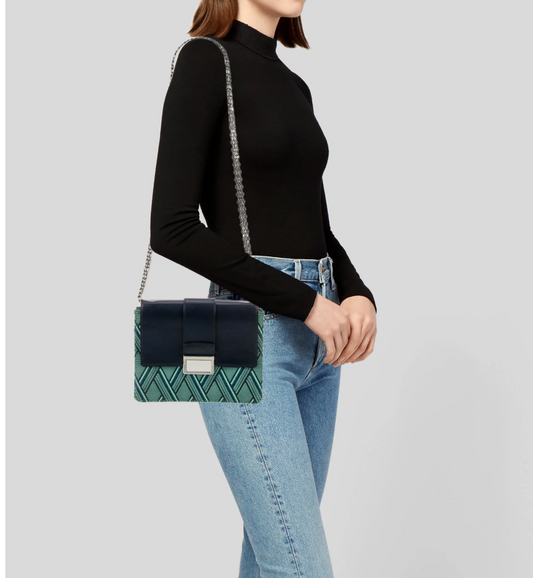 Bimba y Lola Clutch Azul en Cuero y Tejido
