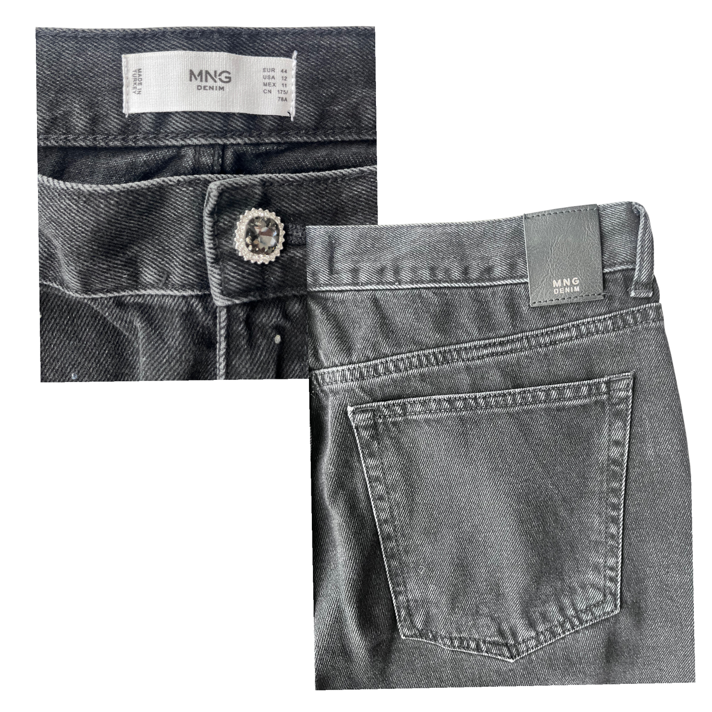 Jeans MNG negro con apliques brillantes-Talla 12 USA