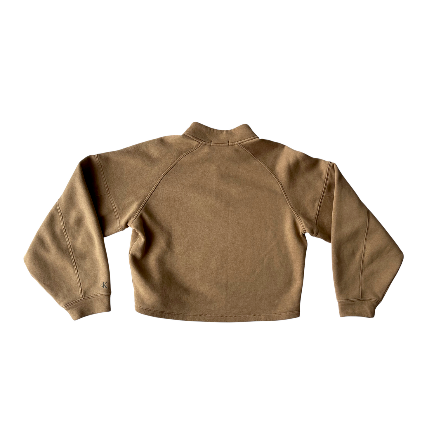 Suéter corto Calvin Klein Jeans beige con cierre frontal – Talla M