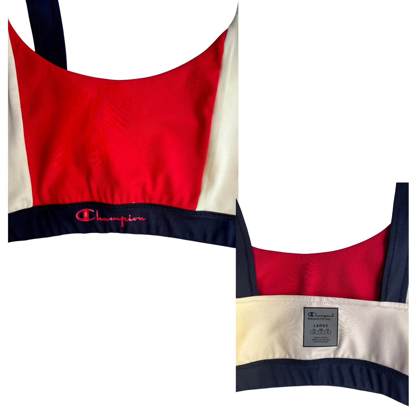 Top deportivo Champion color block rojo, beige y azul