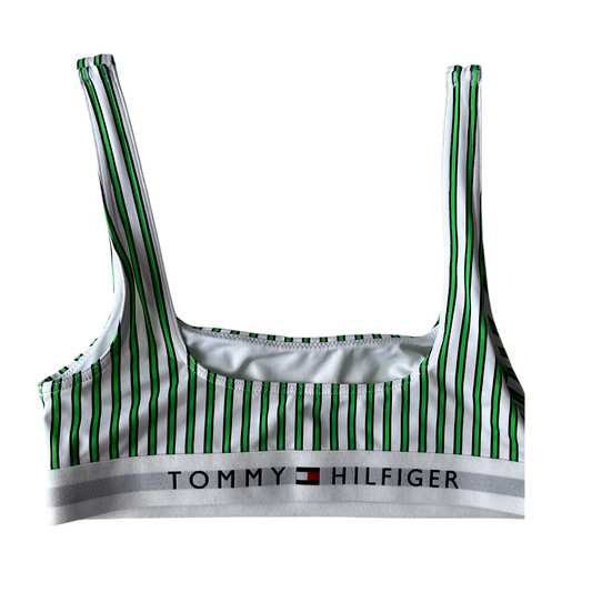 Top Tommy Hilfiger a rayas verde, azul y blanco – Talla XS