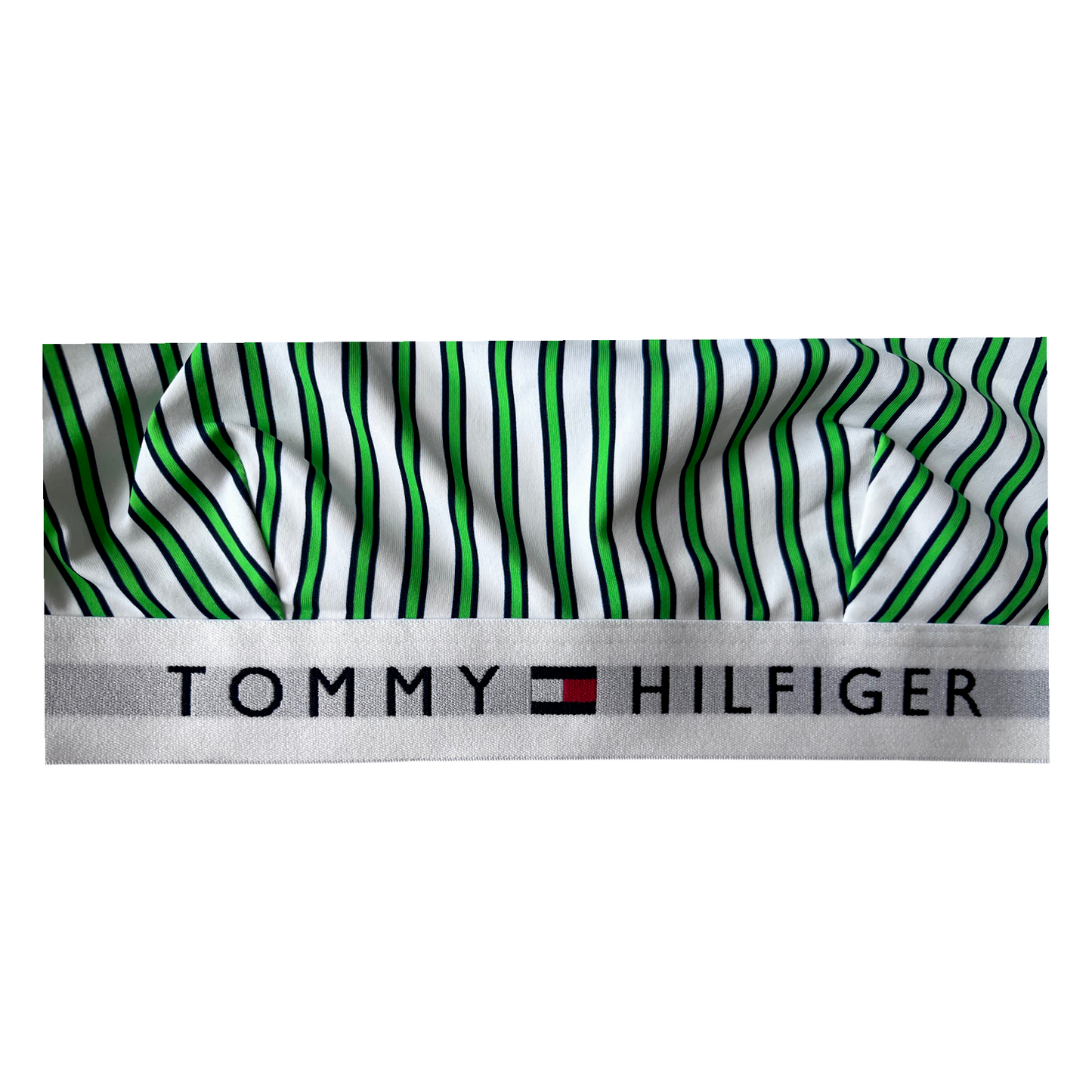 Top Tommy Hilfiger a rayas verde, azul y blanco – Talla XS
